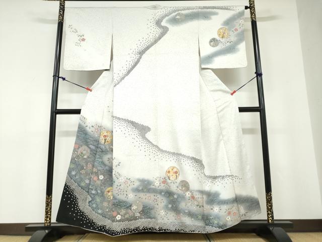 平和屋着物●訪問着　鹿の子雪輪草花文　金彩　正絹　逸品　DABD9229ud