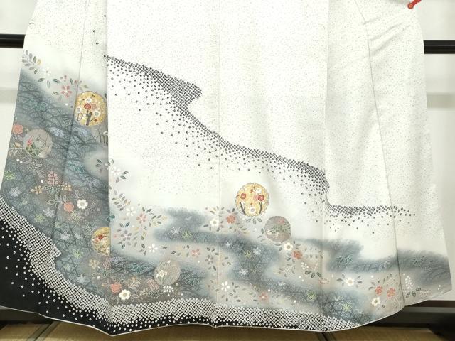 平和屋着物●訪問着　鹿の子雪輪草花文　金彩　正絹　逸品　DABD9229ud