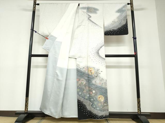 平和屋着物●訪問着　鹿の子雪輪草花文　金彩　正絹　逸品　DABD9229ud