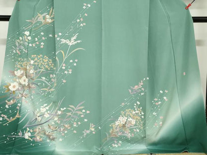 平和屋着物●訪問着　作家物　草花文　暈し染め　金彩　ロング丈　正絹　逸品　DABD9232ud