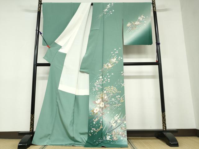 平和屋着物●訪問着　作家物　草花文　暈し染め　金彩　ロング丈　正絹　逸品　DABD9232ud