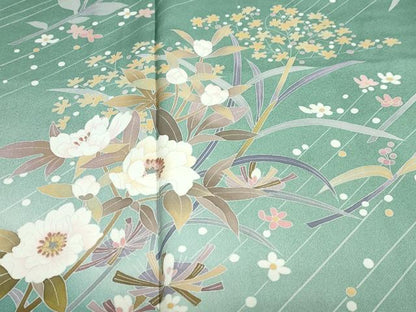 平和屋着物●訪問着　作家物　草花文　暈し染め　金彩　ロング丈　正絹　逸品　DABD9232ud