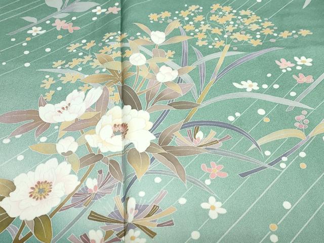 平和屋着物●訪問着　作家物　草花文　暈し染め　金彩　ロング丈　正絹　逸品　DABD9232ud