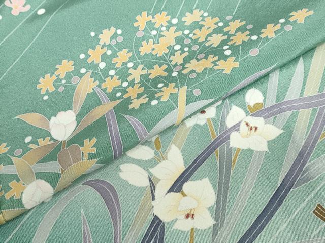 平和屋着物●訪問着　作家物　草花文　暈し染め　金彩　ロング丈　正絹　逸品　DABD9232ud