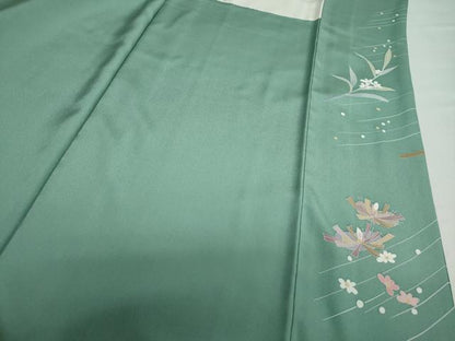 平和屋着物●訪問着　作家物　草花文　暈し染め　金彩　ロング丈　正絹　逸品　DABD9232ud