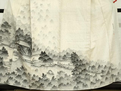 平和屋着物●訪問着　作家物　紬地　手描き　樹林風景文　正絹　逸品　DABD9235ud