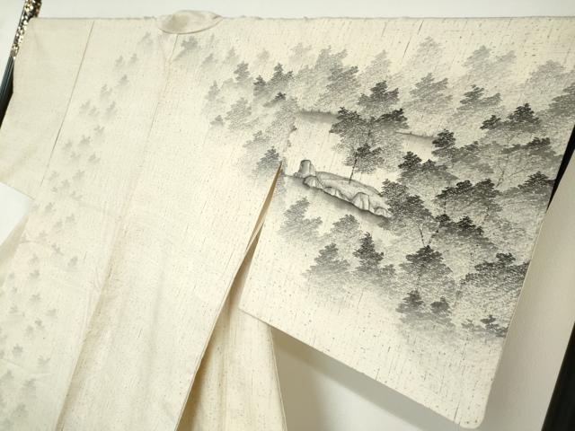 平和屋着物●訪問着　作家物　紬地　手描き　樹林風景文　正絹　逸品　DABD9235ud