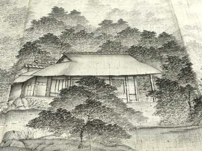 平和屋着物●訪問着　作家物　紬地　手描き　樹林風景文　正絹　逸品　DABD9235ud
