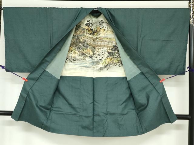 平和屋着物●男性　紬　アンサンブル　長羽織　100亀甲　総詰め　正絹　逸品　DABD9246ud