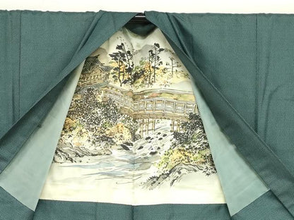 平和屋着物●男性　紬　アンサンブル　長羽織　100亀甲　総詰め　正絹　逸品　DABD9246ud