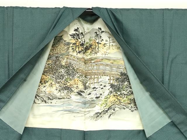 平和屋着物●男性　紬　アンサンブル　長羽織　100亀甲　総詰め　正絹　逸品　DABD9246ud