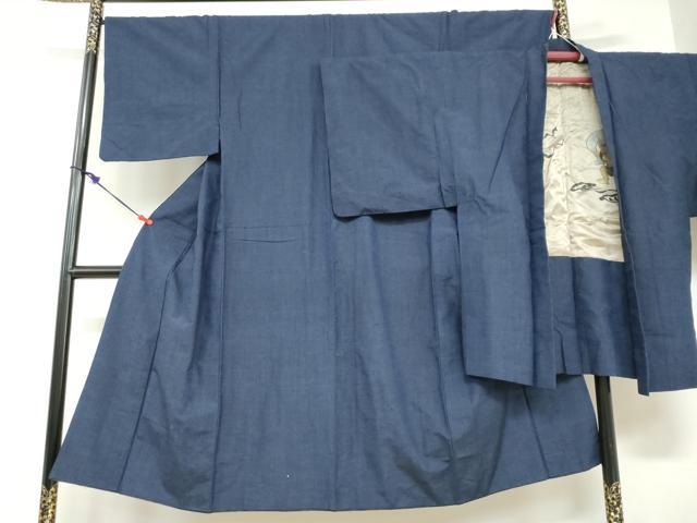 平和屋着物●男性　紬　アンサンブル　長羽織　留紺色　正絹　逸品　DABD9248ud