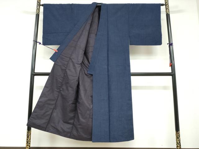 平和屋着物●男性　紬　アンサンブル　長羽織　留紺色　正絹　逸品　DABD9248ud