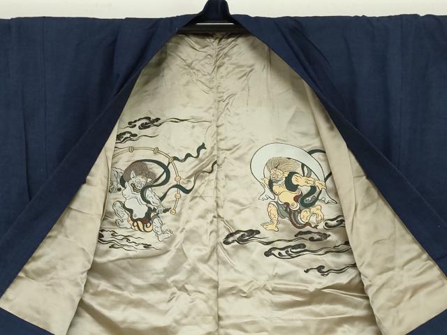 平和屋着物●男性　紬　アンサンブル　長羽織　留紺色　正絹　逸品　DABD9248ud