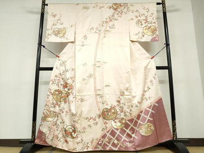平和屋着物●十日町老舗ブランド　吉澤友禅　吾妻徳穂　訪問着　駒刺繍　草花文　金彩　正絹　逸品　DABD9250ud