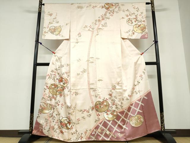平和屋着物●十日町老舗ブランド　吉澤友禅　吾妻徳穂　訪問着　駒刺繍　草花文　金彩　正絹　逸品　DABD9250ud