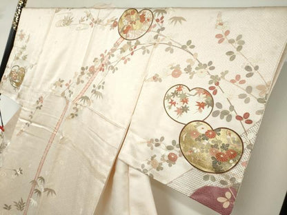 平和屋着物●十日町老舗ブランド　吉澤友禅　吾妻徳穂　訪問着　駒刺繍　草花文　金彩　正絹　逸品　DABD9250ud