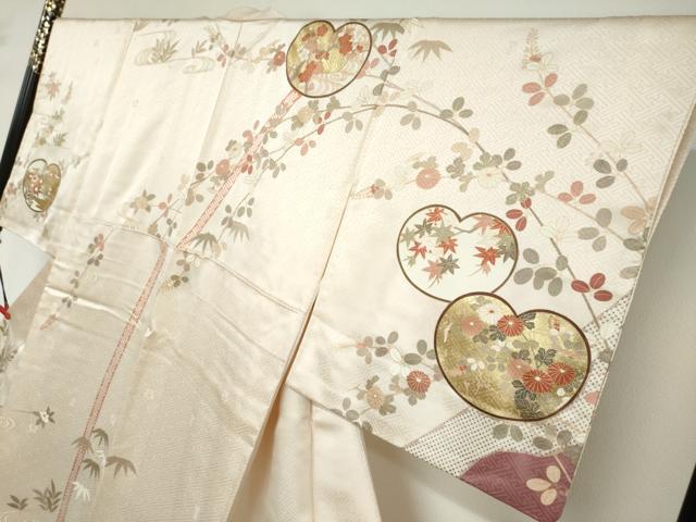 平和屋着物●十日町老舗ブランド　吉澤友禅　吾妻徳穂　訪問着　駒刺繍　草花文　金彩　正絹　逸品　DABD9250ud