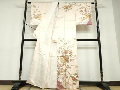 平和屋着物●十日町老舗ブランド　吉澤友禅　吾妻徳穂　訪問着　駒刺繍　草花文　金彩　正絹　逸品　DABD9250ud
