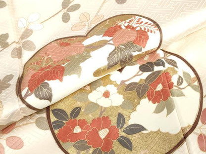 平和屋着物●十日町老舗ブランド　吉澤友禅　吾妻徳穂　訪問着　駒刺繍　草花文　金彩　正絹　逸品　DABD9250ud