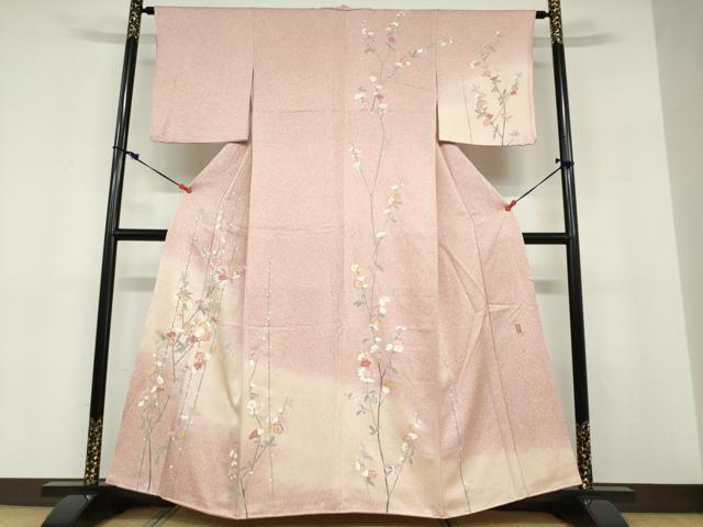 平和屋着物●訪問着　作家物　草花文　たたき染め　金彩　正絹　逸品　DABD9252ud