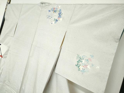 平和屋着物●本加賀友禅作家　毎田仁郎　訪問着　紬地　飛鳥草花文　正絹　逸品　未使用　DABD9256ud