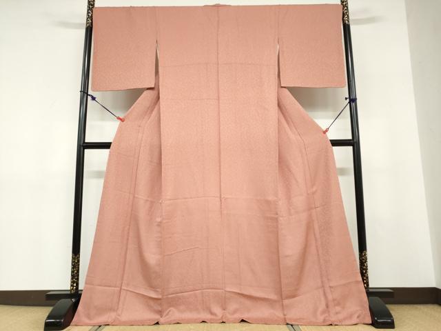 平和屋着物●上質な色無地　花尽くし地紋　梅染色　正絹　逸品　DABD9260ud