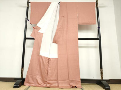 平和屋着物●上質な色無地　花尽くし地紋　梅染色　正絹　逸品　DABD9260ud