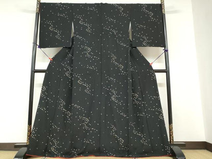 平和屋着物●上質な小紋　夜桜文　黒地　金彩　正絹　逸品　DABD9261ud