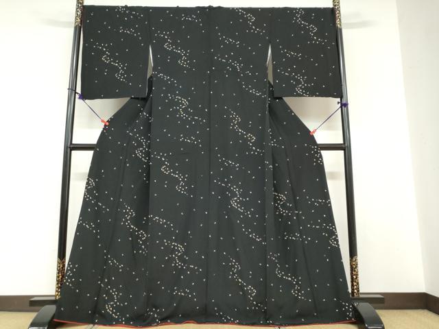 平和屋着物●上質な小紋　夜桜文　黒地　金彩　正絹　逸品　DABD9261ud