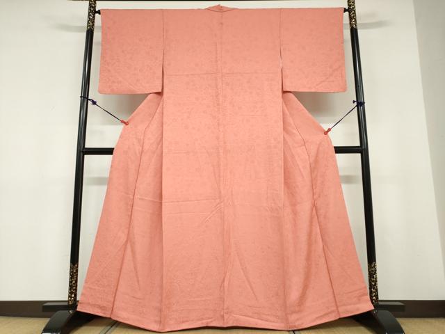 平和屋着物●上質な色無地　辻が花地紋　甚三紅色　正絹　逸品　DABD9262ud