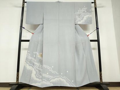 平和屋着物●訪問着　駒刺繍　絞り　流水舞桜文　跳兎　金彩　正絹　逸品　未使用　DABD9263ud