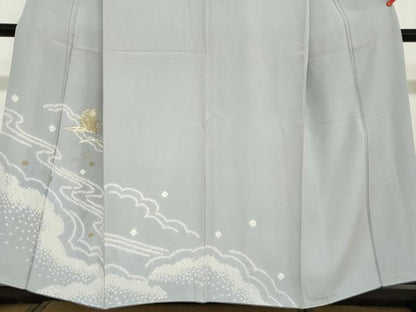 平和屋着物●訪問着　駒刺繍　絞り　流水舞桜文　跳兎　金彩　正絹　逸品　未使用　DABD9263ud