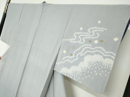 平和屋着物●訪問着　駒刺繍　絞り　流水舞桜文　跳兎　金彩　正絹　逸品　未使用　DABD9263ud