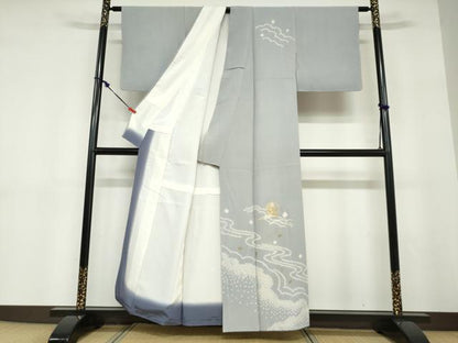 平和屋着物●訪問着　駒刺繍　絞り　流水舞桜文　跳兎　金彩　正絹　逸品　未使用　DABD9263ud