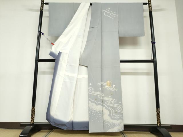 平和屋着物●訪問着　駒刺繍　絞り　流水舞桜文　跳兎　金彩　正絹　逸品　未使用　DABD9263ud