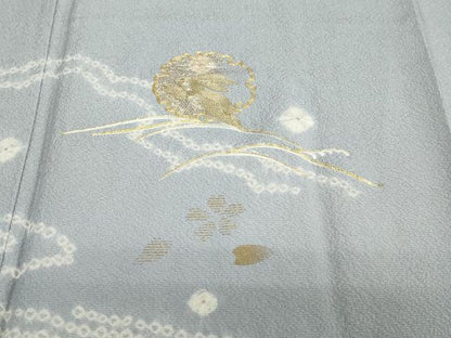 平和屋着物●訪問着　駒刺繍　絞り　流水舞桜文　跳兎　金彩　正絹　逸品　未使用　DABD9263ud