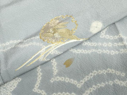 平和屋着物●訪問着　駒刺繍　絞り　流水舞桜文　跳兎　金彩　正絹　逸品　未使用　DABD9263ud