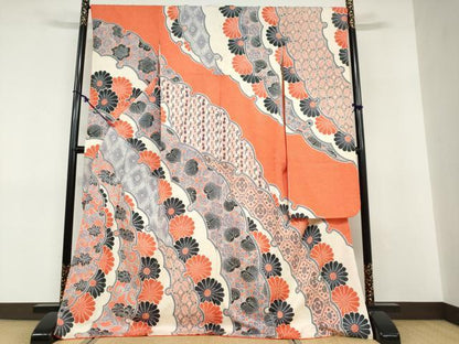 平和屋着物●名門　藤娘きぬたや・総絞り　振袖　総絞り　雪輪草花文　正絹　逸品　DABD9266ud