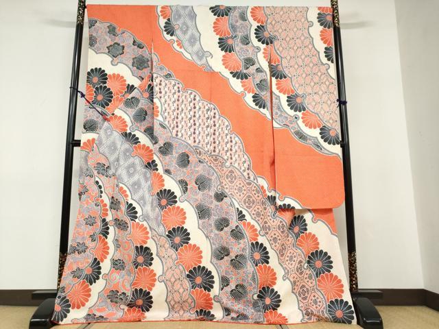 平和屋着物●名門　藤娘きぬたや・総絞り　振袖　総絞り　雪輪草花文　正絹　逸品　DABD9266ud