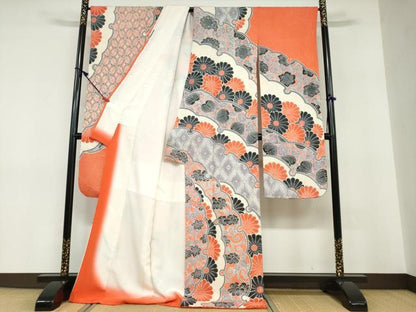 平和屋着物●名門　藤娘きぬたや・総絞り　振袖　総絞り　雪輪草花文　正絹　逸品　DABD9266ud