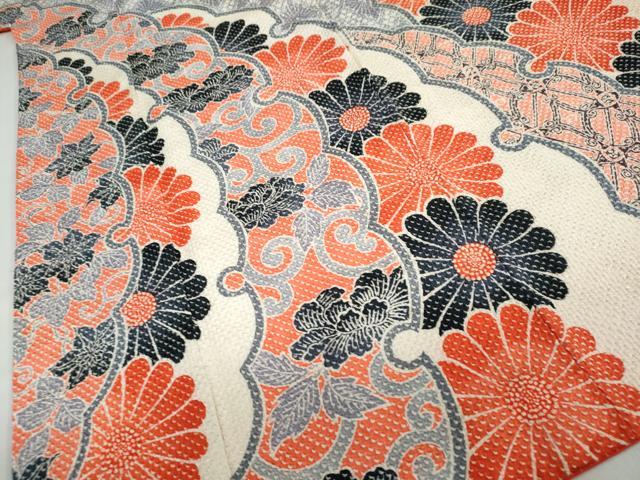 平和屋着物●名門　藤娘きぬたや・総絞り　振袖　総絞り　雪輪草花文　正絹　逸品　DABD9266ud