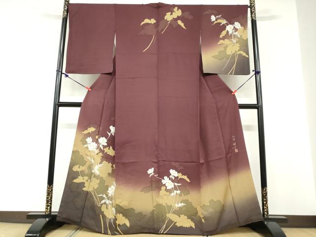 平和屋着物●京の匠日展作家　丹下雄介　訪問着　草花文　シルエット　暈し染め　金彩　やまと誂製　正絹　逸品　DABD9268ud