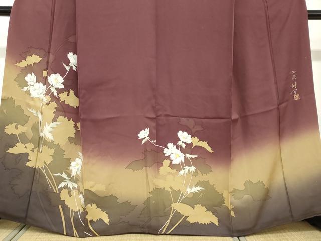 平和屋着物●京の匠日展作家　丹下雄介　訪問着　草花文　シルエット　暈し染め　金彩　やまと誂製　正絹　逸品　DABD9268ud