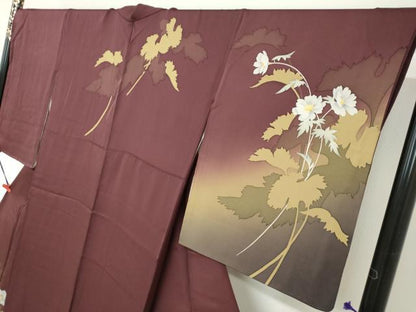 平和屋着物●京の匠日展作家　丹下雄介　訪問着　草花文　シルエット　暈し染め　金彩　やまと誂製　正絹　逸品　DABD9268ud