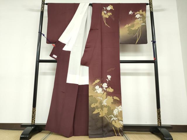 平和屋着物●京の匠日展作家　丹下雄介　訪問着　草花文　シルエット　暈し染め　金彩　やまと誂製　正絹　逸品　DABD9268ud