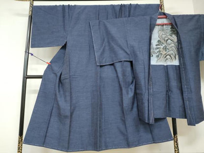 平和屋着物●男性　結城紬　アンサンブル　長羽織　杢　キングサイズ　正絹　逸品　未使用　DABD9271ud