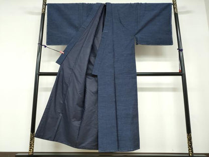 平和屋着物●男性　結城紬　アンサンブル　長羽織　杢　キングサイズ　正絹　逸品　未使用　DABD9271ud