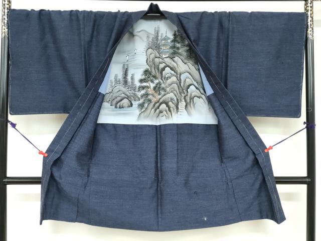 平和屋着物●男性　結城紬　アンサンブル　長羽織　杢　キングサイズ　正絹　逸品　未使用　DABD9271ud