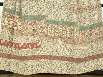平和屋着物●訪問着　型染め　横段陶器草花文　鬼しぼ縮緬　正絹　逸品　DABD9278ud